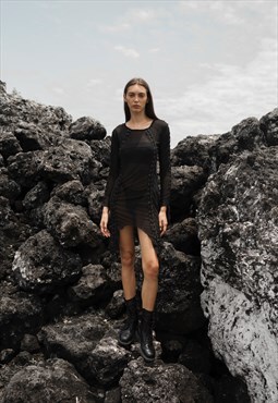 Cleo- Black Lace-up Dress