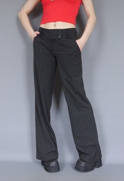 Vintage Y2K flared wide leg black white pinstripe trousers 
