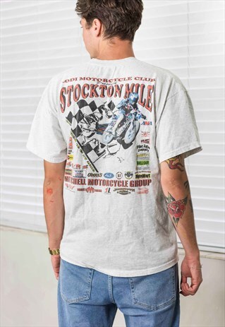 VINTAGE STOCKTON MILE LOGO RACING T-SHIRT 90S XL 8.5