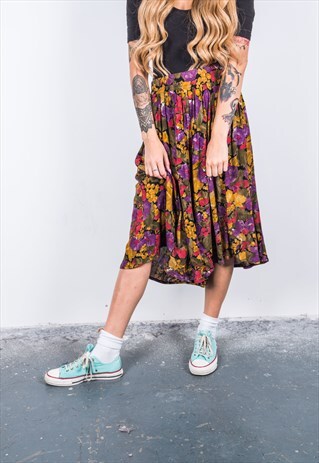 VINTAGE 1970S PURPLE AND YELLOW PATTERNED WIDE-LEG TROUSERS
