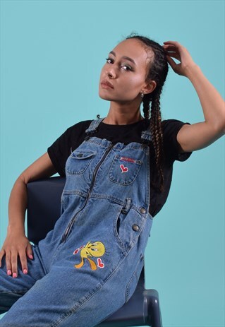 VINTAGE LOONY TOONS TWEETY PIE EMBROIDERED DUNGAREES