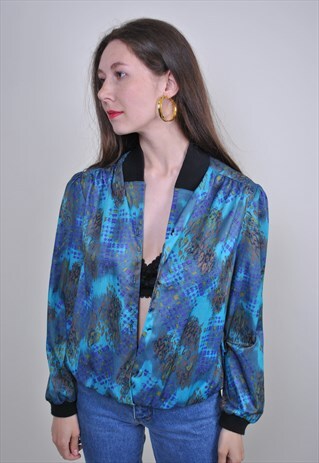 60S ABSTRACT PRINT MULTICOLOR RAVE ANORAK BLOUSE, SIZE M