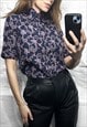 70s Floral Wing Collar Shirt / Top - Xs