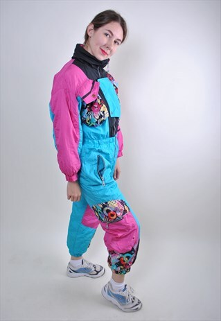 VINTAGE WOMAN RODEO SKI SUIT, 80S MULTICOLOR SNOW SUIT
