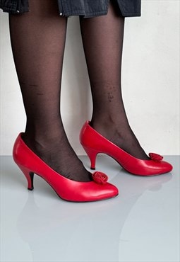 90's Vintage cute retro rose mid-heel pumps in love red