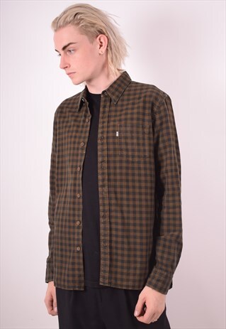 LEVI'S MENS VINTAGE SHIRT MEDIUM KHAKI CHECK 90S