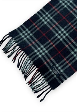 Vintage Burberry scarf wool dark blue nova check pattern