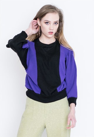 VINTAGE BLACK BLUE STRIPE RETRO SWEATER