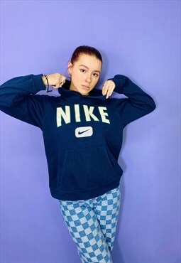 Vintage 90s Nike Swoosh Spell Out Centre Swoosh Navy Hoodie