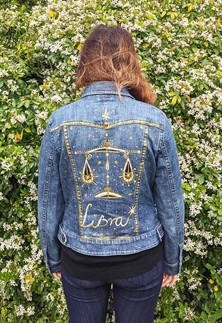 PERSONALISED HAND PAINTED HOROSCOPE ZODIAC VINTAGE DENIM