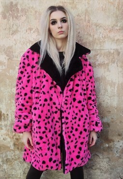 Leopard fleece coat handmade reversible animal trench coat