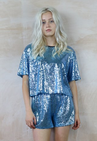 BABY BLUE SEQUIN SHORTS & TOP CO-ORDINATES