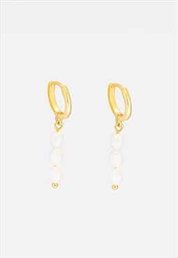 Tiny Gold Huggie Hoop Earrings With Baroque Pearl Stones