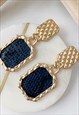 GOLD DIAMANTE DROP DOORKNOCKER BLUE FAUX SNAKESKIN EARRINGS