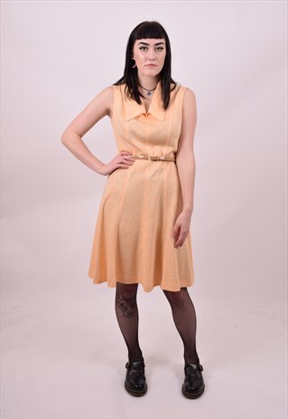 VINTAGE 70'S PEACH DAGGER COLLAR DRESS SIZE 12 14