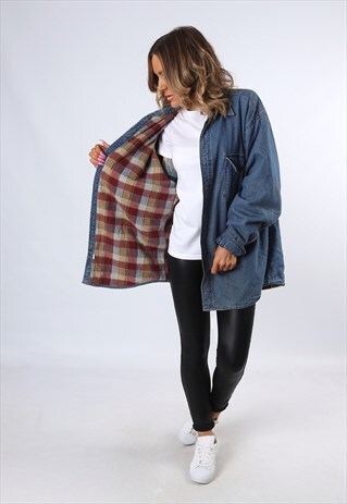 DENIM LINED SHIRT PLAIN OVERSIZED FITTED UK 18 - 20 (43A)