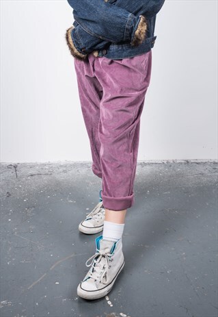 VINTAGE 1990S PURPLE CORDUROY HIGH-WAISTED TROUSERS