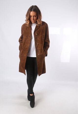 SUEDE LEATHER JACKET MID LONG VINTAGE UK 14 (53T)
