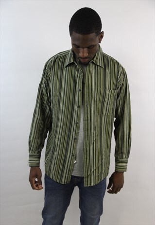 VINTAGE 90'S GREEN STRIPED CORD SHIRT