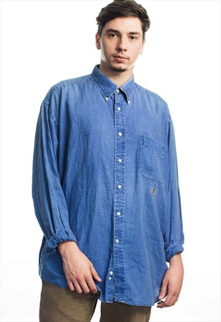 VINTAGE TOMMY HILFIGER LOGO DENIM SHIRT 90S L 13.2