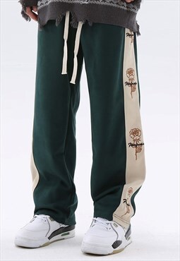 Floral tape joggers Rose pattern pants in green