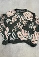 VINTAGE KNITTED JUMPER ABSTRACT FLOWER PATTERNED KNIT