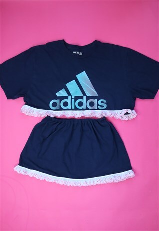 REWORKED Y2K ADIDAS CROP TOP AND SKIRT COORDINATE