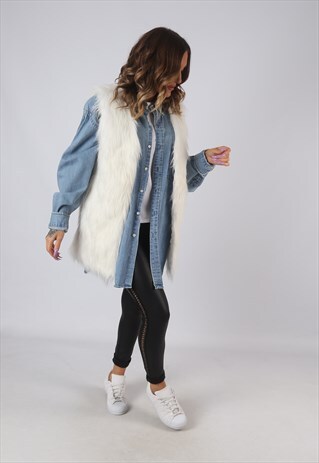 FAUX FUR GILET WAISTCOAT JACKET LONG UK 8 - 10 (DKDK)