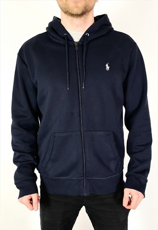 VINTAGE POLO RALPH LAUREN ZIP UP HOODIE IN BLUE