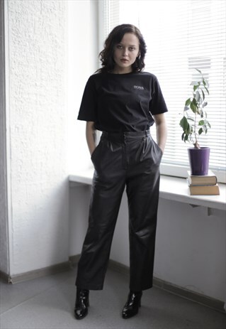 VINTAGE 80'S BLACK HIGH WAISTED LEATHER TROUSERS