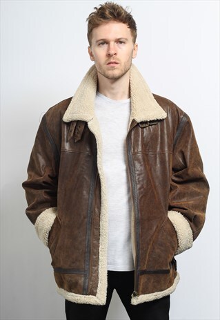 VINTAGE LEATHER AVIATOR FLEECE JACKET