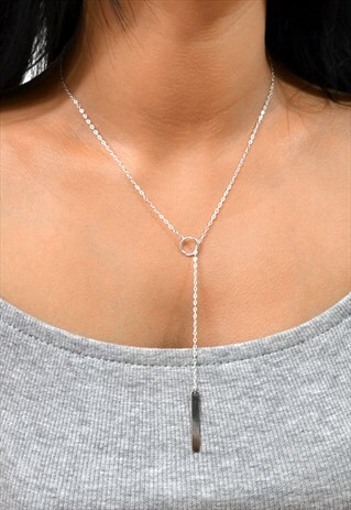 ISLA STERLING SILVER LARIAT CIRCLE & BAR DROP Y NECKLACE