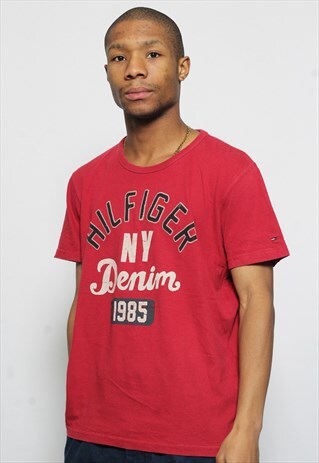VINTAGE TOMMY HILFIGER DENIM LOGO T-SHIRT RED