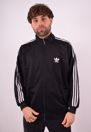 ADIDAS MENS VINTAGE TRACKSUIT TOP JACKET LARGE BLACK 90S