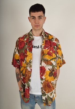 VINTAGE SILK SHIRT FESTIVAL FLORAL PRINT 90'S (2762)