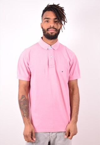 TOMMY HILFIGER MENS VINTAGE POLO SHIRT LARGE PINK 90S