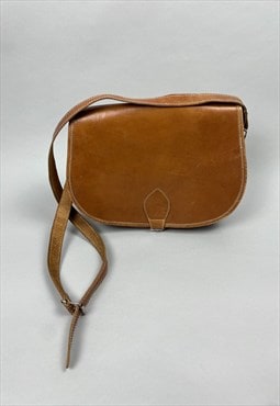 70's Vintage Brown Hippy Folk Saddle Handbag Bag 