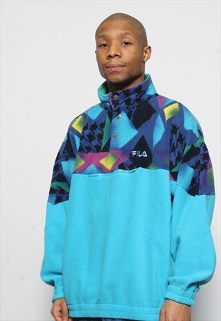 VINTAGE FILA 1/4 BUTTON FLEECE BLUE