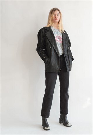 VINTAGE 80S OVERSIZED BIKER JACKET IN MATE LEATHER