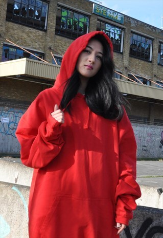 RED OVERSIZED RINGSPUN HOODIE