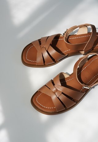 GENUINE LEATHER RETRO SANDALS IN BROWN