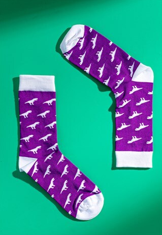 Purple t-rex pattern Egyptian cotton men's socks