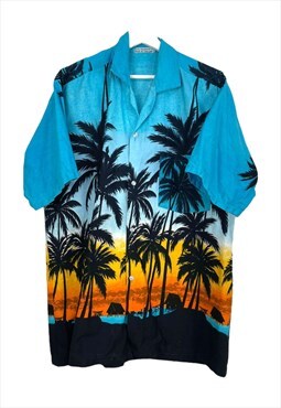 Vintage Hawaian Festival Shirt in Blue XL