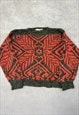 VINTAGE KNITTED JUMPER ABSTRACT PATTERNED GRANDAD SWEATER