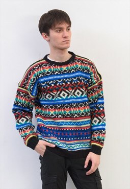 Vintage men's M Jumper Pullover Sweater Knit Aztec pattern