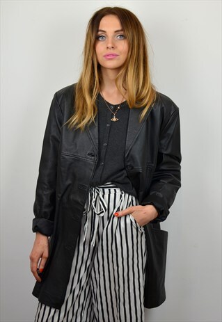 VINTAGE 90S OVERSIZED BLACK LEATHER BOYFRIEND JACKET