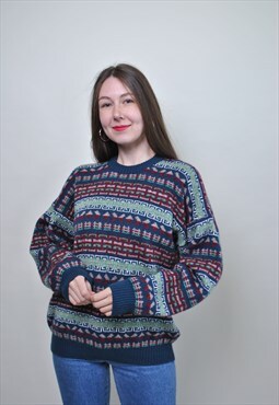 Italian wool sweater, multicolor pattern jumper