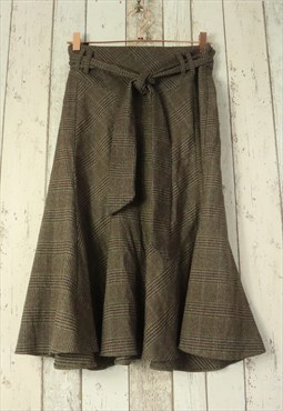 Vintage Y2K Brown Tartan Plaid Check Checked Midi Skirt