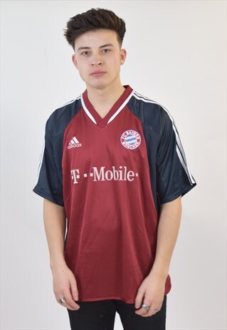 VINTAGE RED ADIDAS BAYERN MUNICH HOME FOOTBALL T SHIRT