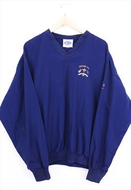 Vintage Windbreaker Jacket Navy Pullover V Neck With Logo